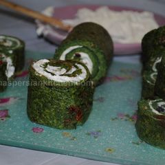A picture of Spinach and garlic-yogurt rolls.