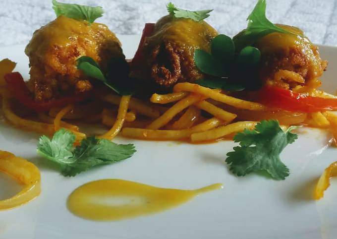 Recipe of Quick Plantain Kebabs with spaghetti ponzu