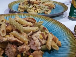 Chicken carbonara penne pasta