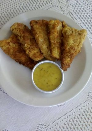 A picture of Crispy Fish Fillets with Mustard Sauce.
