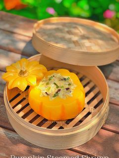 Hình của món Bí ngô hấp tôm yến mạch (baby food).