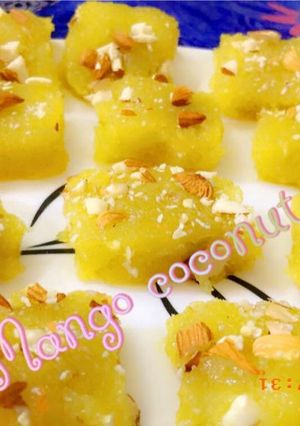 A picture of Mango coconut burfi.