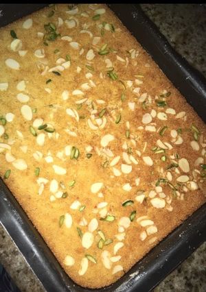 صورة لوصفة بسبوسة هشَّة و لذيذة😴❤️