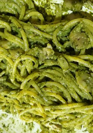 Foto resep Spaghetti Spinach Pesto with Mushroom