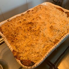 A picture of Gooseberry and apple crumble.