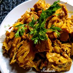 A picture of Kathal (Jackfruit) dry curry.