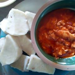 A picture of Yam and egg sauce.