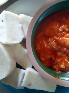A picture of Yam and egg sauce.