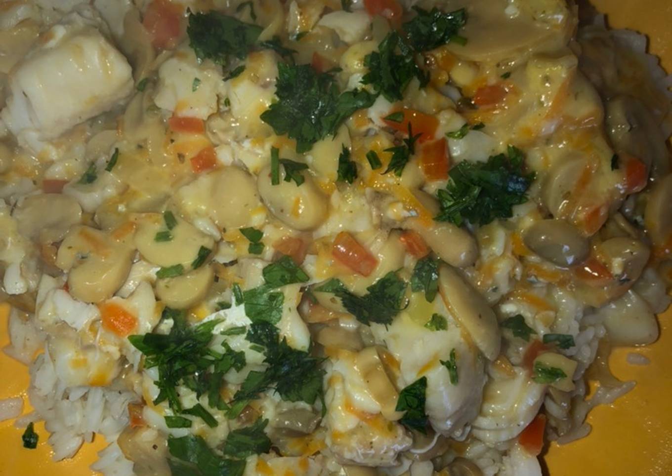 Risotto de merluza y champiñones😋