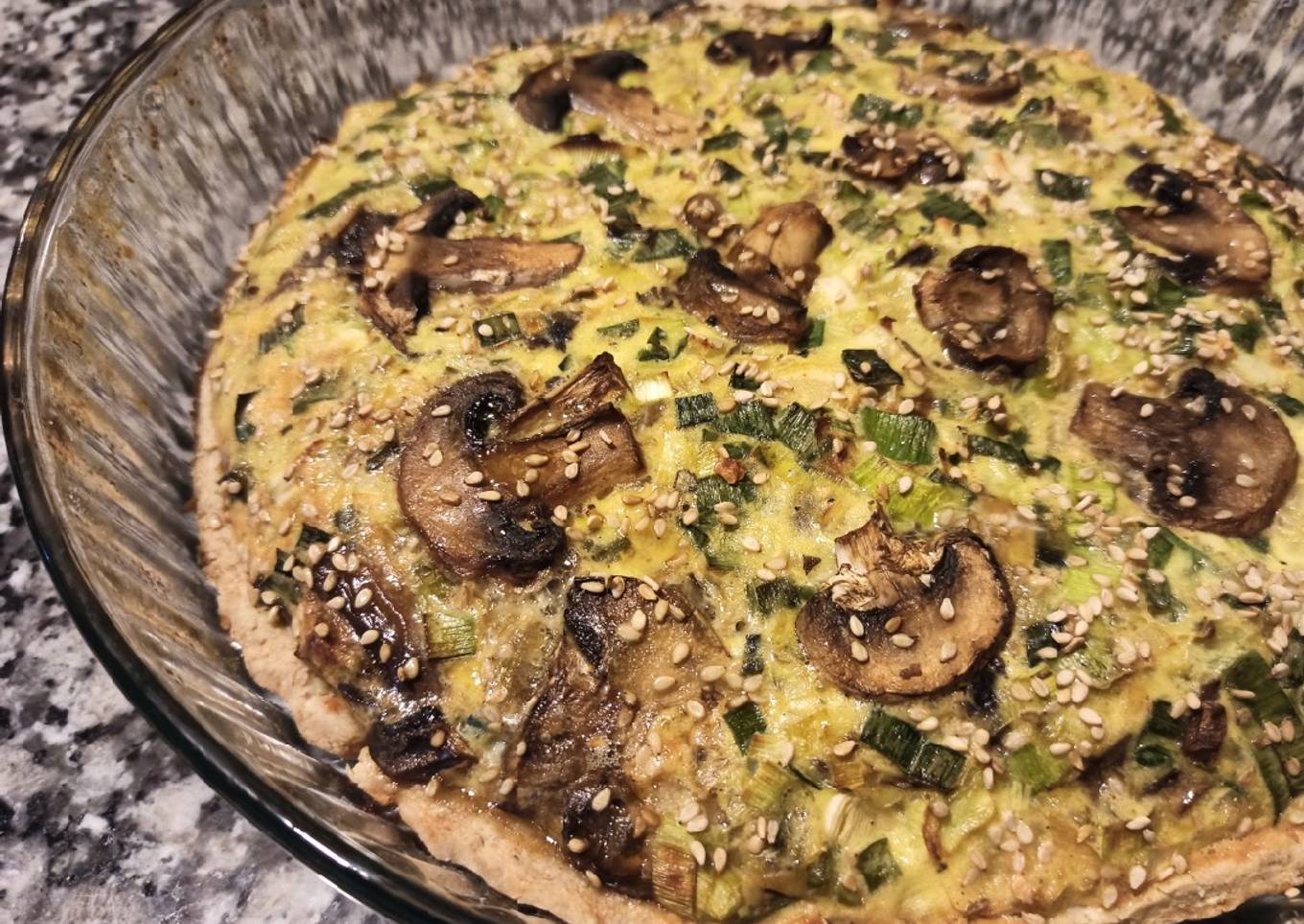 Quiche de champiñones y puerro