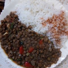A picture of Lentils and rice.