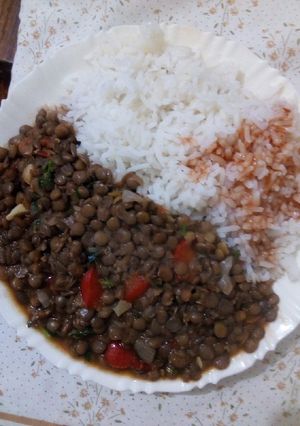 A picture of Lentils and rice.