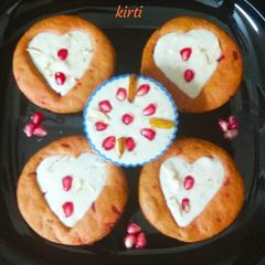 Baked beetroot Mathri with pomegranate Rabdi A picture of Baked beetroot Mathri with pomegranate Rabdi.