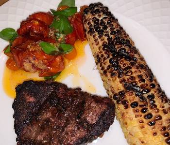 Easy Cooking Recipe Grilled Fillet Mignon with grilled corn and roasted garlic tomatoes  Restaurant Style