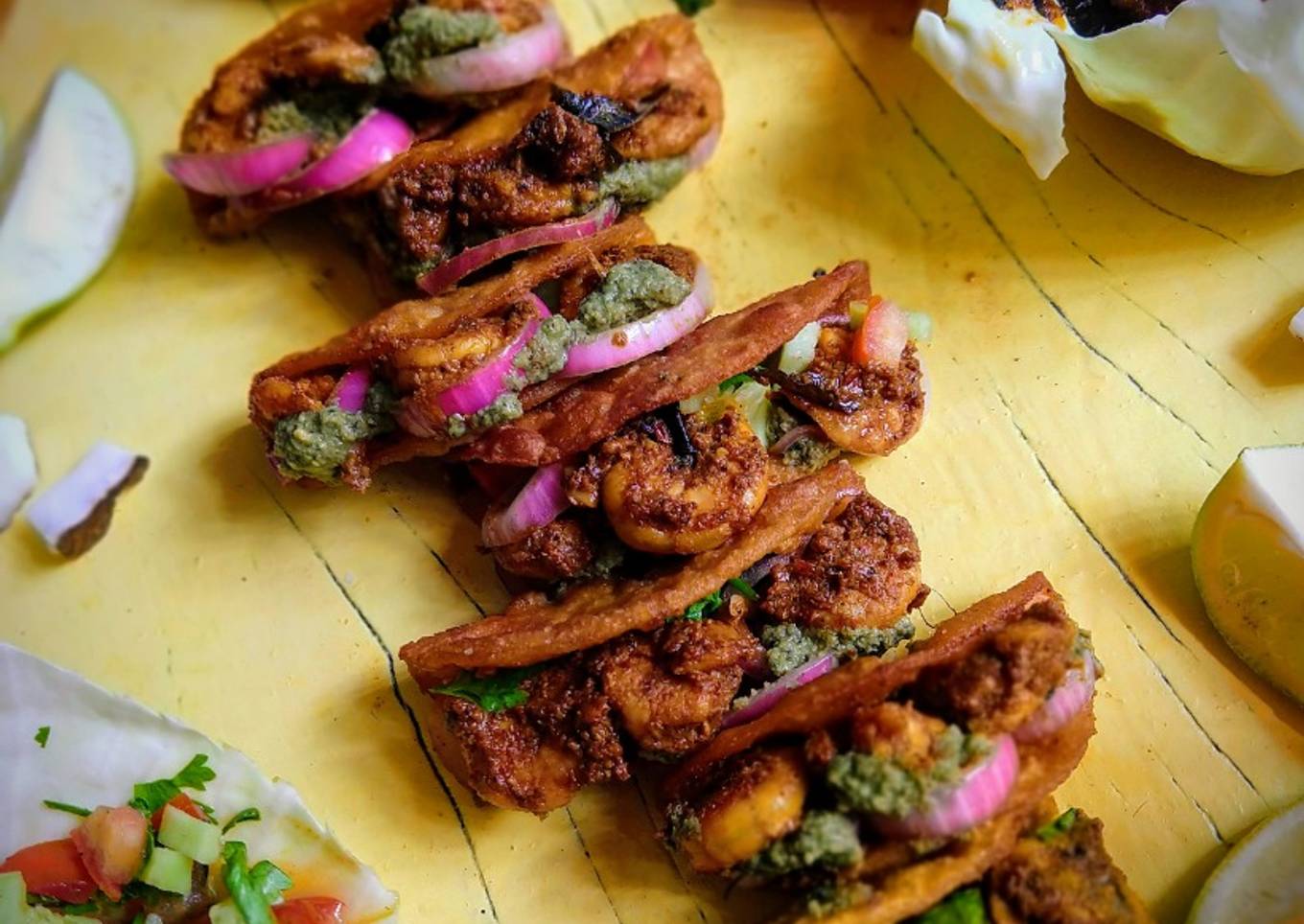 Ghee Roast Prawn Tacos