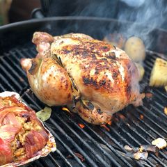 A picture of Hay baked cider chicken on the Braai (BBQ).