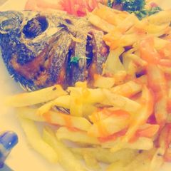 A picture of Deep fried Whole fish with chips#Endofyearchallenge.