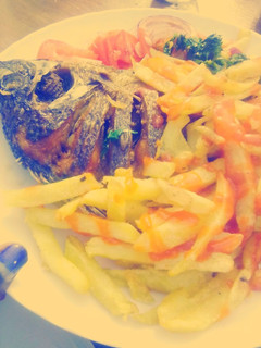 A picture of Deep fried Whole fish with chips#Endofyearchallenge.