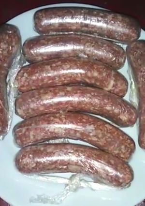 A picture of Homemade beef sausages.