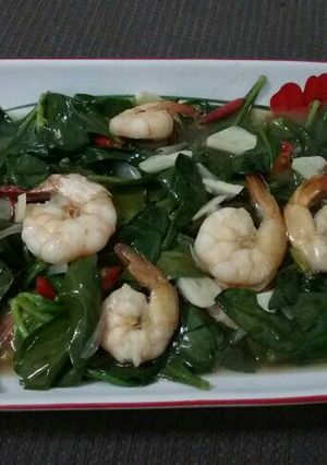 Foto resep Tumis daun gingseng cah udang ala bunda Jkb