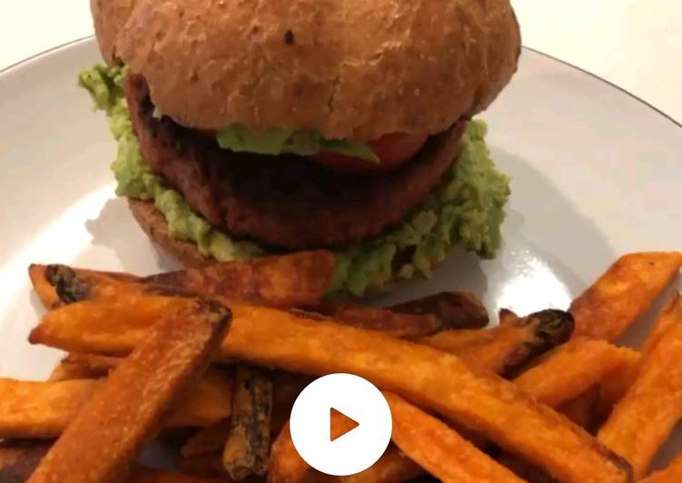 Beyond Burger with Sweet Potato Fries