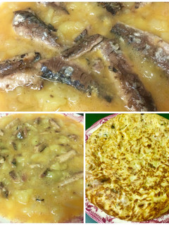 Una foto de Tortilla de patata, cebolla y sardinas en aceite