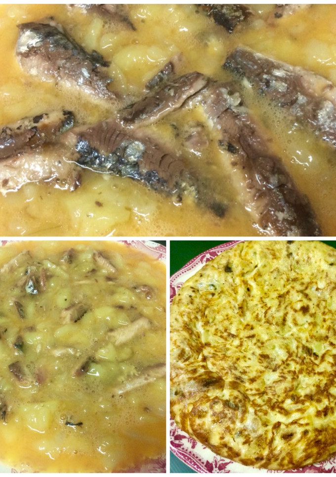 Una foto de Tortilla de patata, cebolla y sardinas en aceite