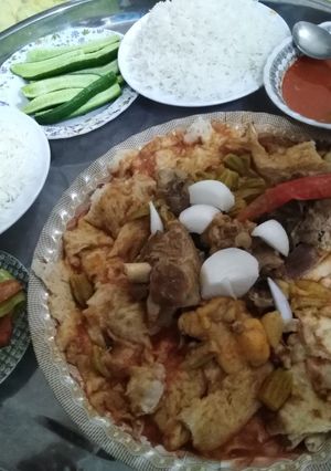 صورة لوصفة اليوم فطورنا بامية وتمن