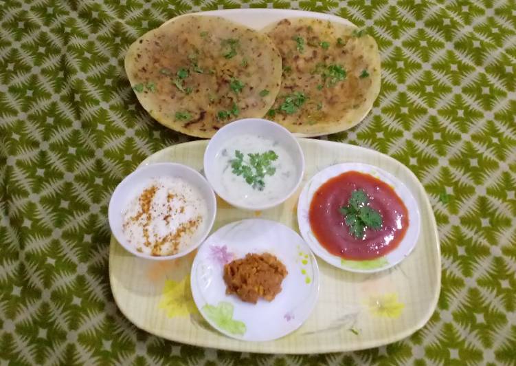 DELICIOUS AALOO PARATHA WITH RAAIYTA ACHAR KETCHUP &amp; TEA