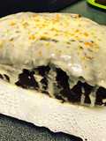 Bizcocho de chocolate, relleno y glaseado de naranja (sin huevo y sin lactosa)