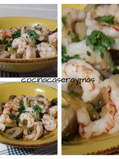 Una foto de Rehogado de gambas con setas