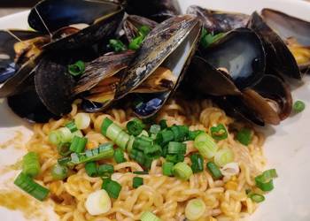 Unique Cuisine Spicy Peanut Butter Ramen with Mussels Delicious and Healthy