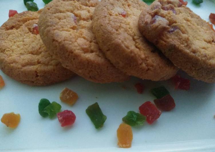 Steps to Make Super Quick Homemade Wheat Flour Tutti fruity Cookies- without oven