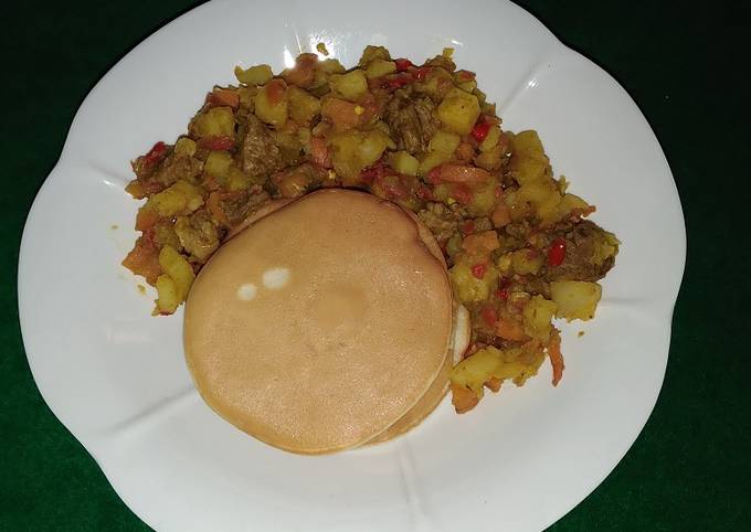 Steps to Prepare Favorite Pancakes and beef potato sauce