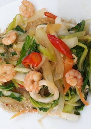 Hình của món Miến xào hải sản.