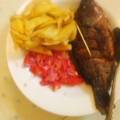 A picture of Chips kachumbari and fried fish#authormarathon.