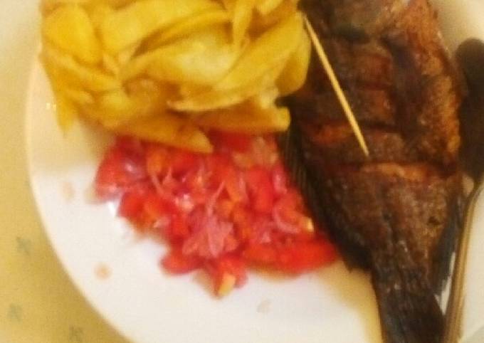 Chips kachumbari and fried fish#authormarathon