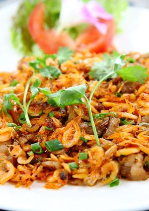 Hình của món Tép rang thịt ba chỉ.
