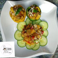 A picture of Meaty plantain stuffed bell pepper.