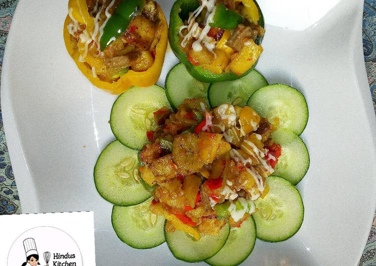 Recipe of Speedy Meaty plantain stuffed bell pepper