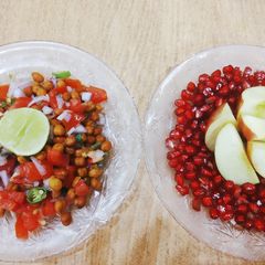 A picture of Healthy sprouts and fruits.
