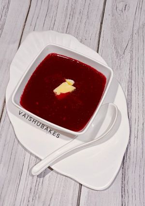 A picture of Beetroot Consomme Soup.