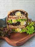 Egg Quill and Chicken Breast with Black Sesame WanPaku Sandwich