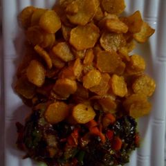 Fried Irish potatoe with vegetable Sauce A picture of Fried Irish potatoe with vegetable Sauce.