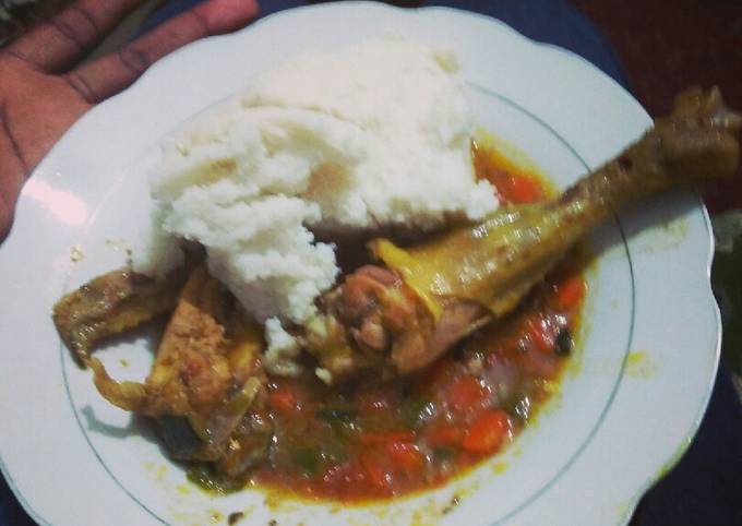 Chicken stew and ugali