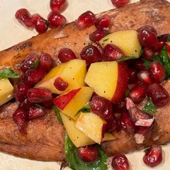 Air fryer pomegranate glazed salmon A picture of Air fryer pomegranate glazed salmon.