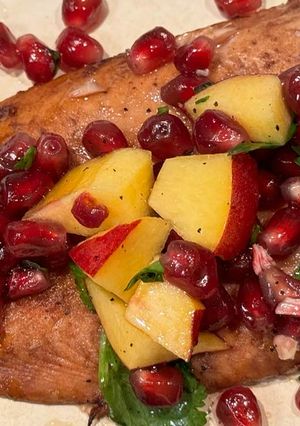 A picture of Air fryer pomegranate glazed salmon.