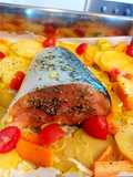 Salmone al forno con patate e carotine