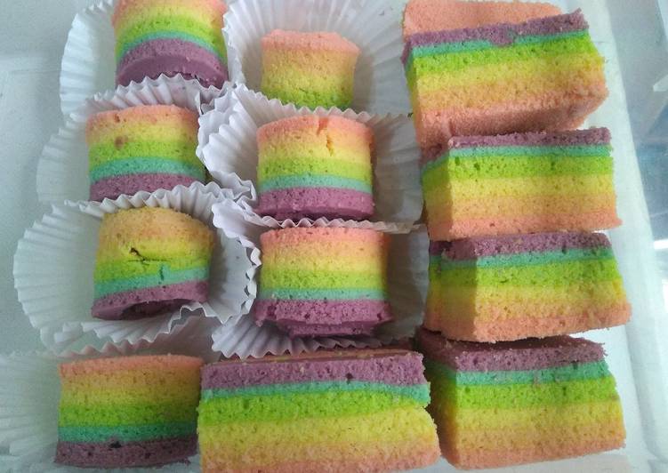 Cara Gampang Membuat 177. Rainbow cake (Bisa gulung, bisa potong), Sempurna