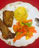 Arroz con Azafrán y  costillas de Cerdo al Horno a la BBq con Ensalada de Verano!